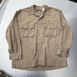 Vtg MCD More Core Division Beige Heavy Cotton Snap Button Up Surfer Skater LG